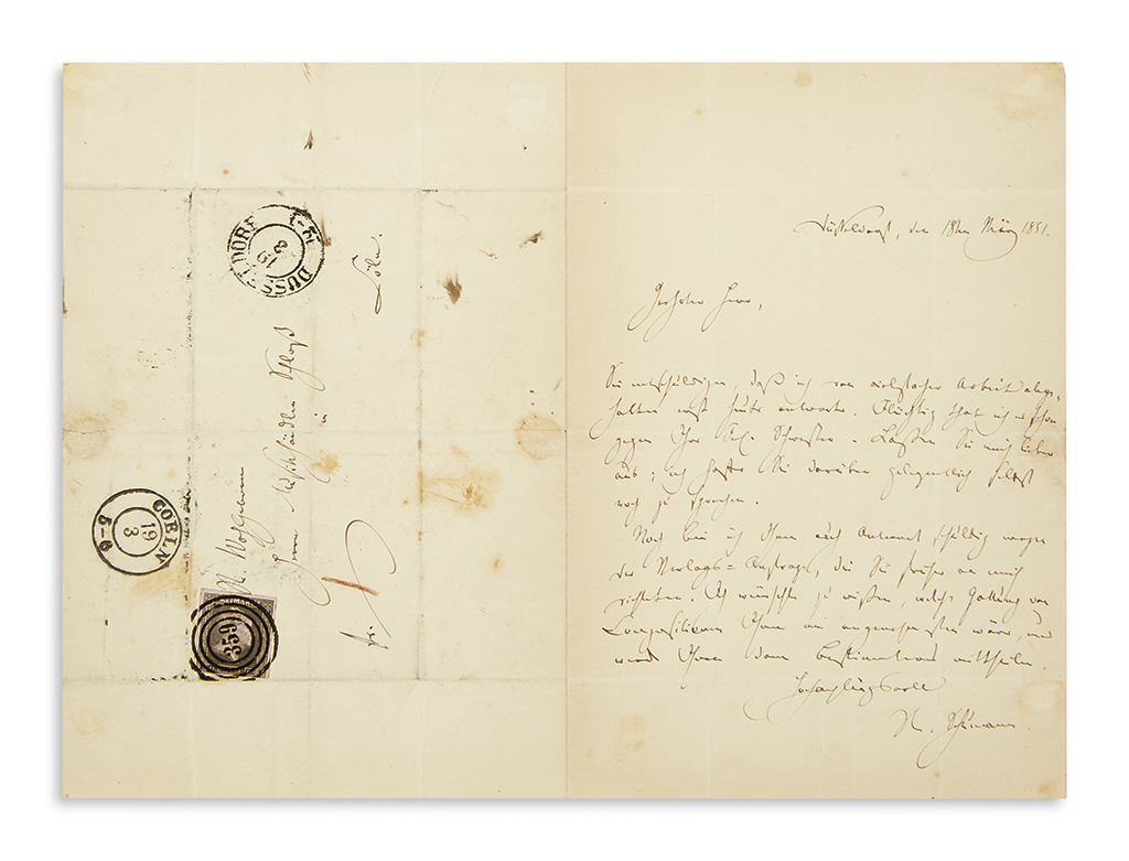 SCHUMANN, ROBERT. Autograph Letter Signed, R. Schumann, to music publisher Michael Schloß, in German,